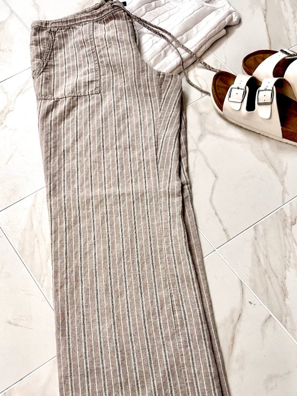 Vintage Victoria's Secret Flax Linen Pants Grey Stripe Casual Wide Leg Sz. 8